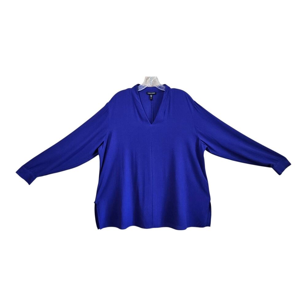 EILEEN FISHER Women L Silk Georgette Tunic Blouse V-Neck Purple Long Sleeve 46"